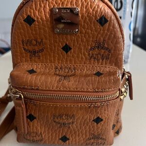 MCM Tan Leather Backpack with Black Logo